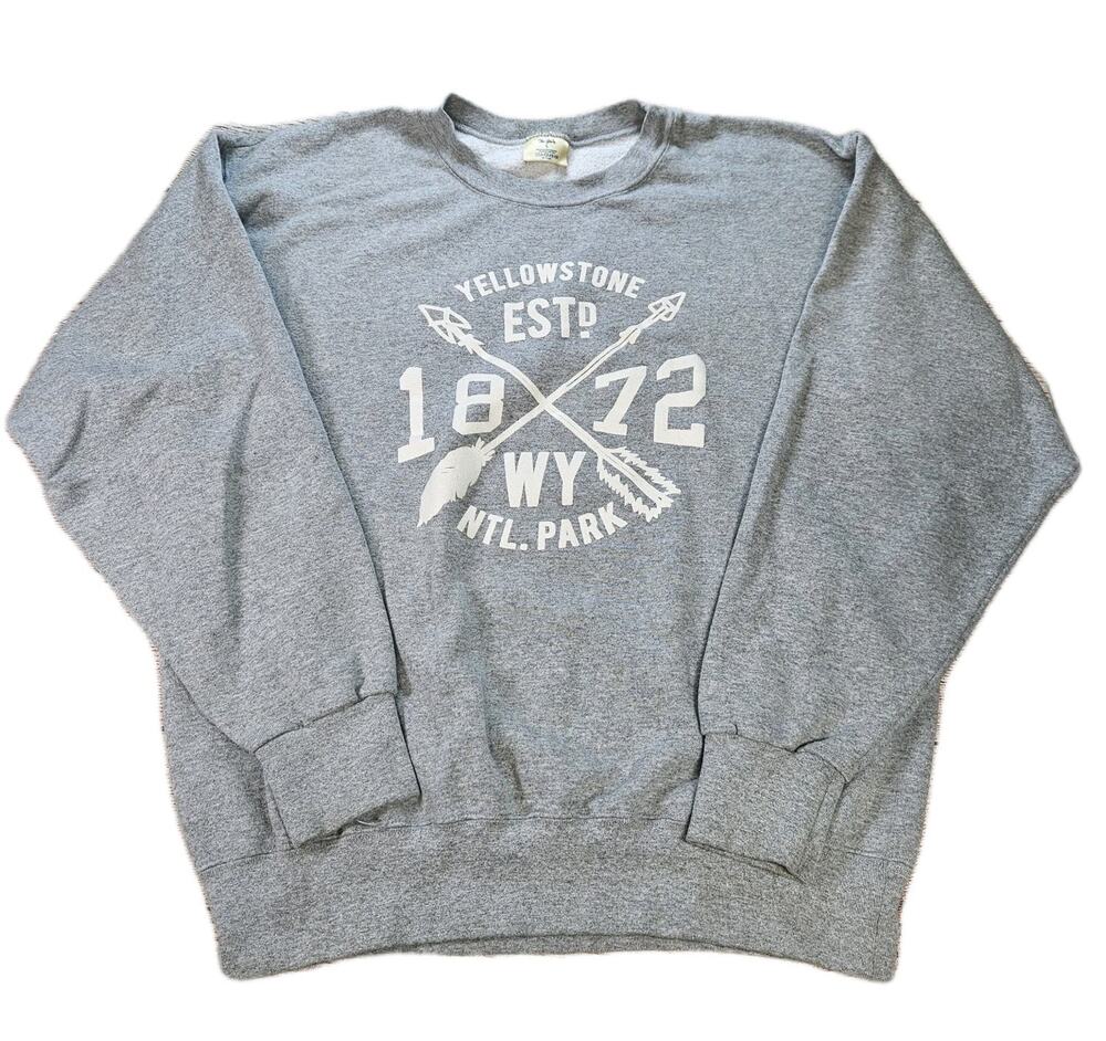 Men's Yellowstone National Park Crewneck Sweatshirt Size Large Gray Made In USA